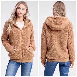 Teddy Bear Hooded Sherpa Jacket Large NWT